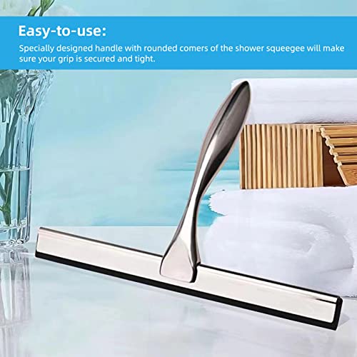 10” Shower Squeegee — Squeegee For Shower Glass Door，Premium Shower Squeegee For Glass Doors, Bathroom, Window And Car Glass, Stainless Steel Shower Squeegee For Shower Doors With Suction Cup Hook #TOP3