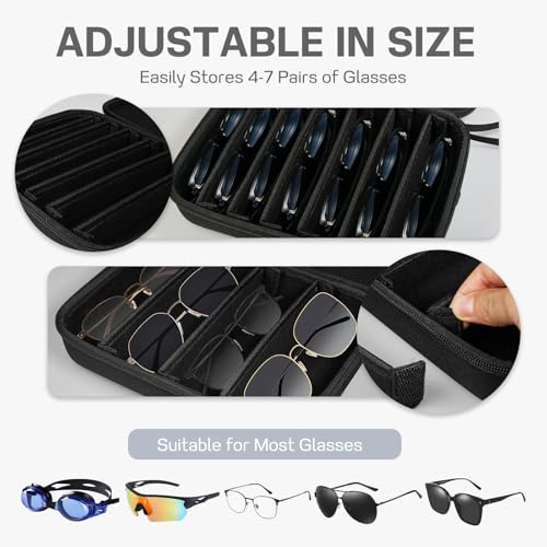 Image of Glasses Case Hard Shell Adjustable Slots Sunglasses Case for Multiple Pairs, for Travel, Trip, Camping