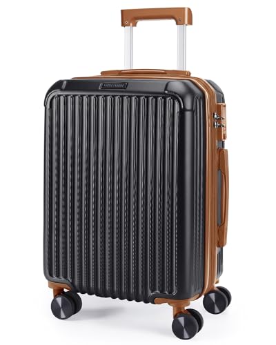 Image of LIGHT FLIGHT Carry On Luggage 22x14x9 Airline Approved, Black and Brown | Airline Approved, Hard Shell with Wheels, Expandable Hardside, Lightweight, TSA Lock