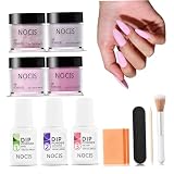 Dip-Puder-Nagel-Set, Starter, 4 Farben, Nagel-Tauchpulver-Set, glänzendes oder mattiertes Finish mit Basis-Decklack-Aktivator, flüssige Maniküre für Zuhause, DIY-Salon-Kunst