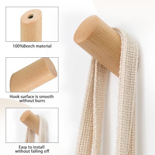 6 Pcs Wooden Coat Hooks, Hat Pegs, Hanger for Hanging Clothes Scarves, Towel and Headphone in Bedroom, Living Room, Hallway - Image 3