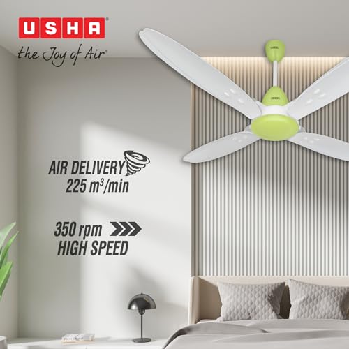 Image of USHA Bloom Lily Nova 4-Blade BLDC Ceiling Fan |100% Copper Motor | Bi-Directional|RF Remote |Sleep, Boost & Timer Mode | Whisper-Quiet |Dust-Resistant |3Y Motor & 2Y PCB Warranty | White & Light Green