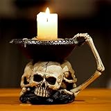 Halloween Skull Candle Holder, Skeleton Creepy Candelabra for Candlesticks Spooky Gothic Candlestick Holders Single Wick Candle Pedestal Retro Human Skull Head Tea Light Holders Skull Votive Holder