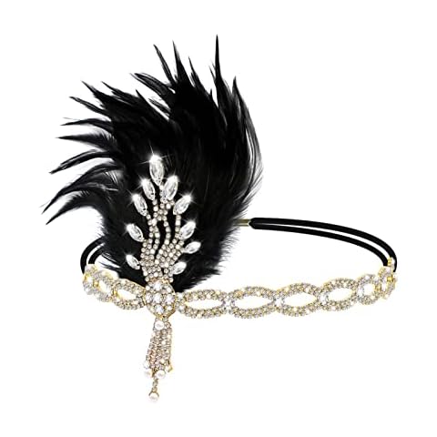 FRCOLOR Feather Crystal Headband 1920s Flapper Feather Headband Rhinestone Flapper Headpiece Great Gatsby Hair Accessories for Women Cover