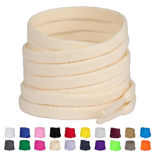 Olukssck 2 Pairs Flat Shoe Laces for Sneakers, 1/4' Replacement Shoelaces for Athletic/Running Shoes Shoe Strings, Beige, 43 inch(110cm)