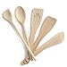 Ustensiles de cuisine en bois, Set de 5, Made in EU, 1 grande cuillère à sauce de 30cm, 1 spatule mortaise 30cm, 1 spatule biseautée 30cm, 1 maryse a pâtisserie, 1 spatule incurvée 30cm