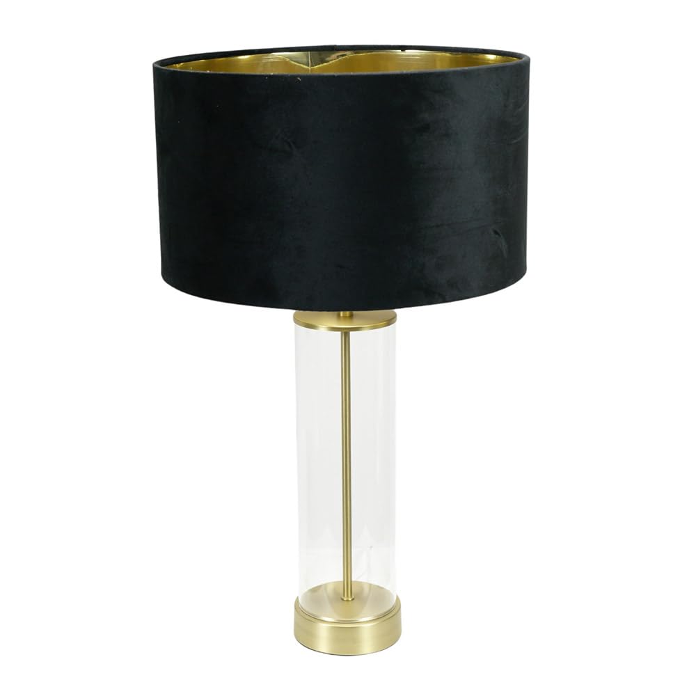 ValueLights Balan Glass with Gold Table Lamp & Velvet with Gold Inner Shade & LED Bulb in Black