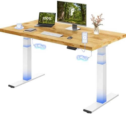 FLEXISPOT Escritorio Elevable 140 x 80 cm, Mesa Eléctrico con Tablero Europeo Entero de Roble 27 mm,Velocidad 40 mm/s,Capacidad hasta 200 kg, para Oficina,Trabajo Remoto, Hogar y Empresa ValtreX E200