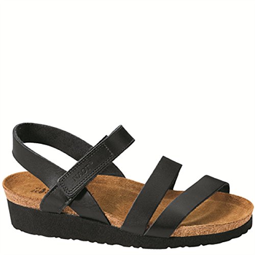 NAOT Kayla Women's Sandals – 3-Strap Support with Backstrap, Cork-Latex Footbed, Arch Support – Comfortable for All-Day Walking Black Matte Leather 9-9.5 N-M US