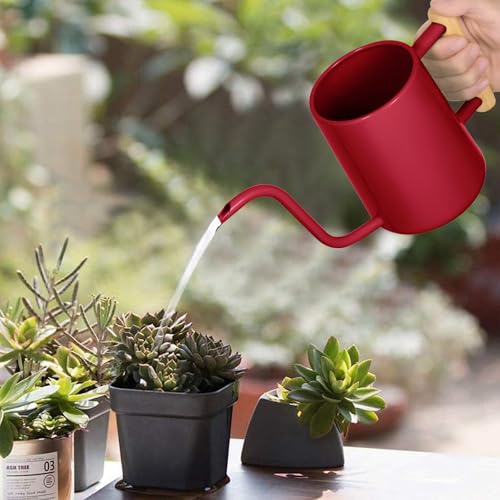 Image of Watering Can Indoor Plants, 35 oz /1000 ml Metal Stainless Steel Watering Can Pot with Long Spout for Indoor House Plants Bonsai Outdoor Garden Flower Decorative (Red)