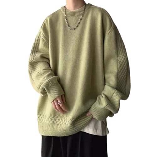 Vintage Crewneck Pullovers Knitted Sweater Men's Korean Solid Color Winter Streetwear Knitwear
