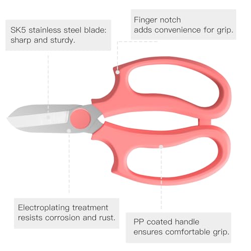 Image of Housolution Flower Scissors, Strong Floral Shears,3PCS Premium Steel Garden Pruning Shears Floral Fruits Leaf Scissors Hand Pruner Snip Trimming Tool for Gardening Flower Arrangement, Pink