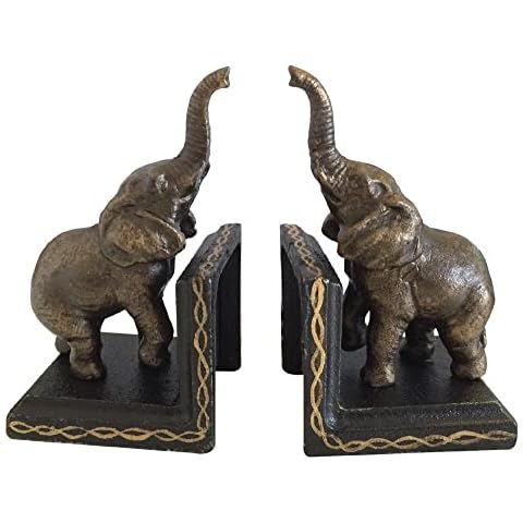 Buchstütze Elefant 2 Stück Buchständer Gusseisen Kolonialstil Antik-Stil Cover