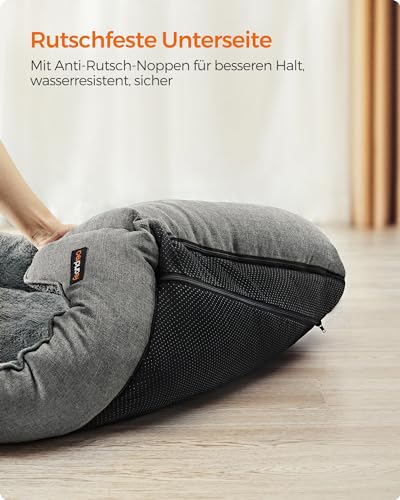 Feandrea Hundebett, Hundekissen in Leinenoptik, Hundekorb, erhöhte Ränder, rutschfeste Unterseite, Bezug abnehmbar waschbar, L, für mittelgroße Hunde, 90 x 75 x 25 cm, hellgrau PGW11GG