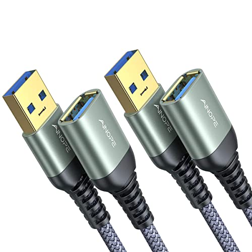 AINOPE USB Verlängerung Kabel USB 3.0 Verlängerungskabel A Stecker auf A Buchse mit eleganten Alluminiumsteckern, Nylon Stoffmantel für Kartenlesegerät,Tastatur, Drucker, Scanner,Kamera, 2M+