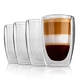 BigDean 4 Stück Doppelwandige Cappuccino Gläser 350 ml - Latte Macchiato Gläser Set - spülmaschinenfest & hitzebeständig - hochwertiges Gläser Set - moderne Kaffeegläser