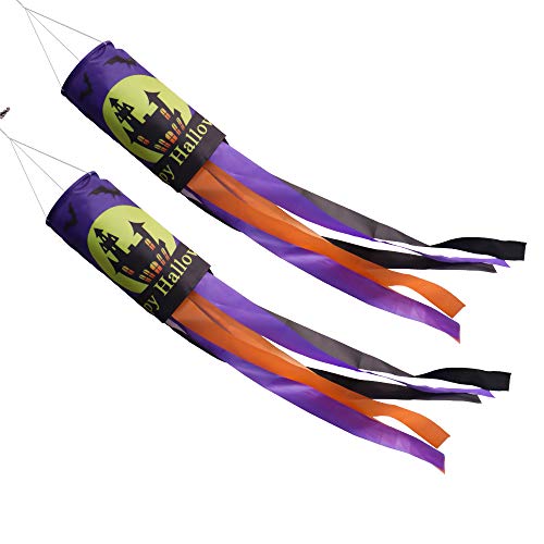 CHWARES 40 Inch Halloween Flag Windsock, Pumpkin Ghost Castle Halloween Windsock Flag Hanging Decoration Patio Lawn Garden Party(2, Puple)