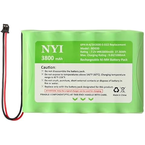 NYI Upgraded 3800mAh Battery Compatible with DSC IMPASSA 9057 SCW9057 SCW9055, 6PH-H-4/3A3600-S-D22 Replacement, 7.2V Rechargeable Ni-MH Battery Pack for ADT Control Panel, 2 Pin Connector Cover