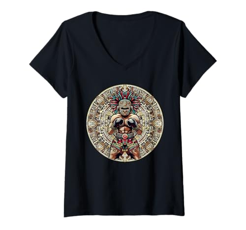 Womens Mexico Aztec Mayan Fighter Mexican Boxing Pride Inka boxer V-Neck T-Shirt
