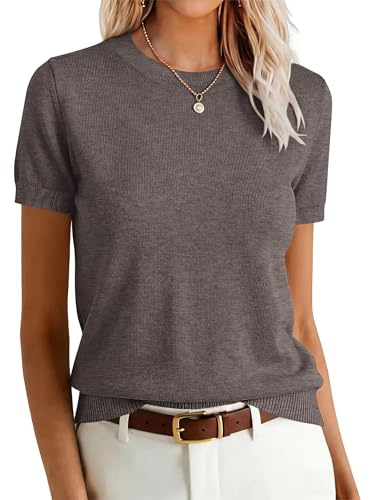 Image of ANRABESS Womens Short Sleeve Sweaters Wool Blend Crew Neck Sweater Shirts Business Casual Work Tops 2026 Summer Outfits