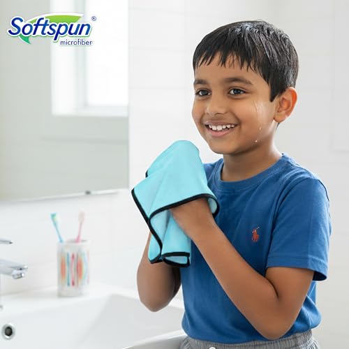 Image of SOFTSPUN Microfiber Baby Hand & Face Wipes 280 GSM 20x30 Cms 4 Piece Towel Set Light Sky Blue! Super Soft & Comfortable for Newborn Baby and Kids Quick Drying Ultra Absorbent in Small Size.