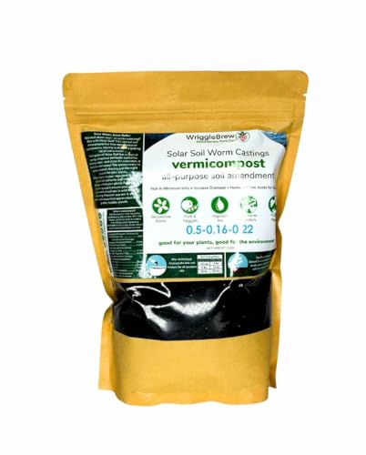 WriggleBrew Solar Soil Vermicompost Soil Amendment from Earthworm Castings. All Purpose Plant Food and Dirt Enhancer for Gardens Vegetables Fruits Houseplants. Mix with Potting Soil. (1.5lbs)