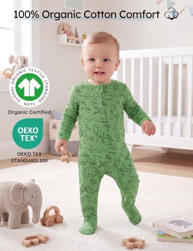 Yoofoss Baby Pajamas 100% Organic Cotton Baby Sleepers for 6-9 Month Boys Girls Clothes, 3-Pack Soft infant Toddler Footed PJs with Mitten Cuffs, Zipper Footies Pajamas
