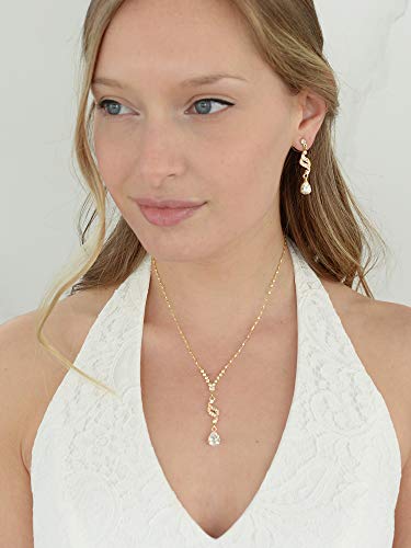 Mariell Gold Cubic Zirconia Prom Jewelry Set, Necklace & Earrings Set For Weddings, Brides, Bridesmaids #TOP3