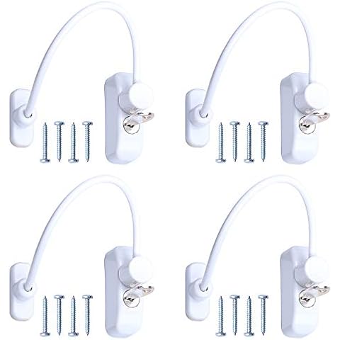 Seatecks 4pcs Kids Window Restrictor Locks Window Locks Door Locks Child Baby Safety Security Wire Catch with Screws Keys for Homes Hospitals Schools Cover