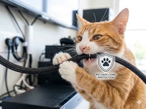 1/4 pulgada manga dividida para cables - protector de cables de 6.5 pies para gestión de cables a prueba de mascotas, envoltura de cable flexible negra para hogar, oficina, computadora, TV y electrónica automotriz miniatura 3