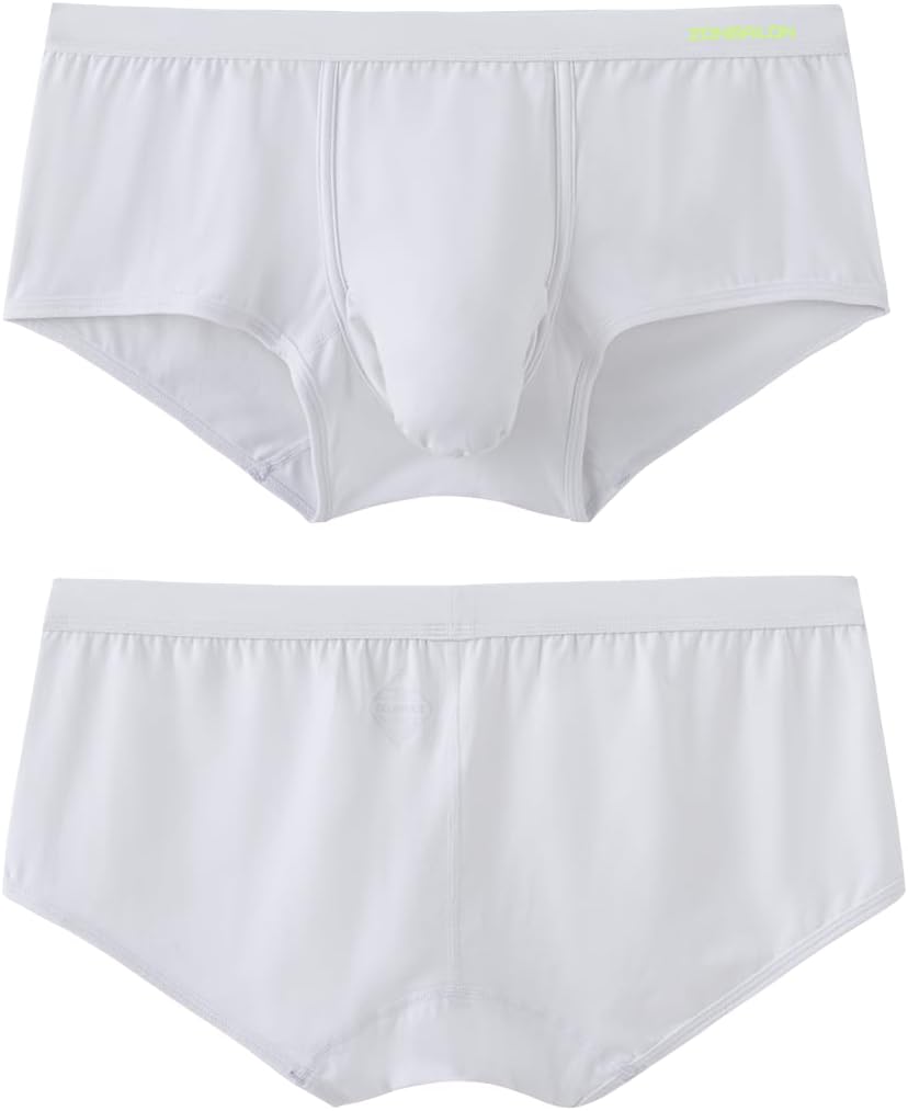 Men's Dual Pouch Bulge Boxers Briefs Shorts Sexy Trunks with Wide Waistband Elephant Trunk M White