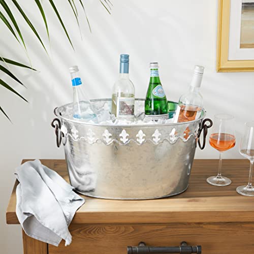 Kindwer Galvanized Fleur De Lis Oval Tub, Grey #TOP4