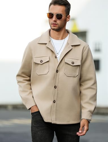 ZAFUL Men's Solid Color Flap Pocket Single Breasted Woolen Blend Coat Turn Down Collar Long Sleeve Jacket2