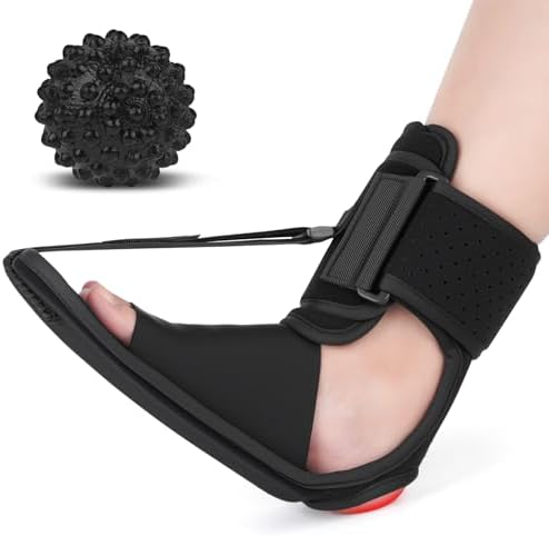 Plantar Fasciitis Support Night Splint with Massage Ball for Foot Pain Relief Causing by Plantar Fasciitis, Achilles Tendonitis, Heel Spur, Comfortable & Easy-to-use Brace for Men & Women, Medium