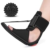 Upgraded Plantar Fasciitis Night Splint with Massage Ball for Foot Pain Relief Causing by Plantar Fasciitis, Achilles Tendonitis, Heel Spur, Comfortable & Easy-to-use Brace for Men & Women, Black Medium