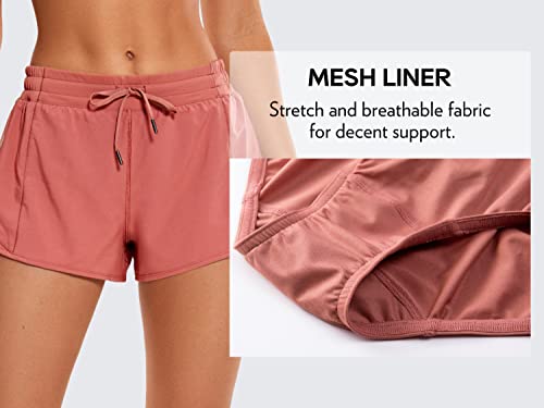 Crz Yoga Women's Mid-Waist Workout Running Shorts Mesh Liner - 2.5" Quick Dry Drawstring Sport Gym Athletic Shorts Pocket Red Bronzer Small #TOP6