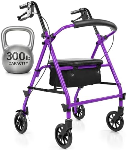 Vive Mobility Steel Rollator Walker with Seat - Foldable, Narrow,...