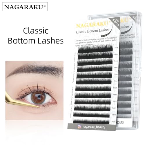 NAGARAKU Bottom False Eyelashes Extensions Lower Eyelash Individual Classic 1:1 Soft Natural Single Eyelashes Matte Black 12 Rows (0.10 mm J Curl 5-8 mm Mix Tray) - Image 2