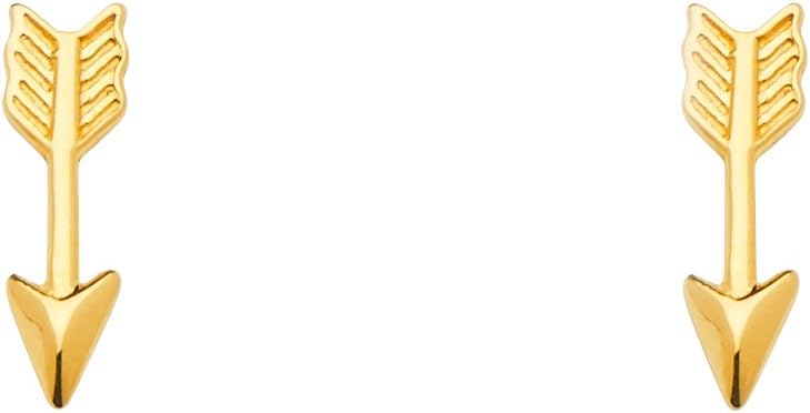 14k REAL Yellow Gold Arrow Earrings with Push Back (11 x 3 mm)