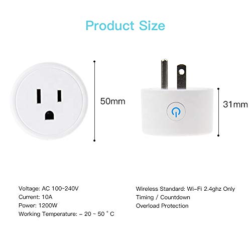 Smart Plug Compatible with Alexa, Google Assistant, IFTTT for Voice Control, Mini Smart Outlet Home Automation Modules, No Hub Required, Supports 2.4GHz Network Only, - Thumbnail 4