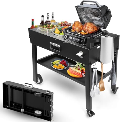 GFTIME Chariot de barbecue portable, pliable, pour Ninja Woodfire OG700, Weber Q1000/Q2000, table de...