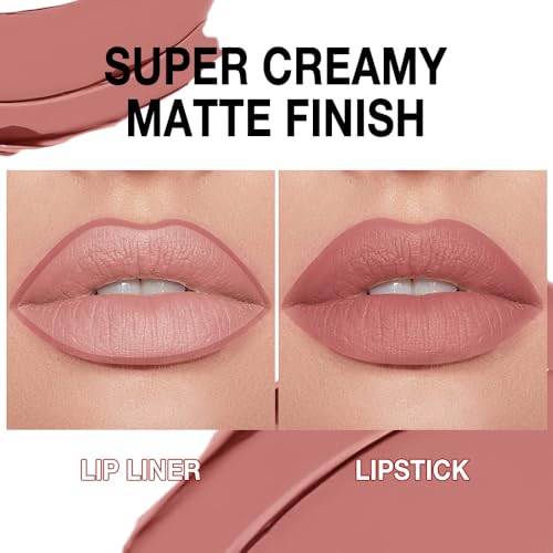 Image of Kaely Nude Pink Gradient Matte Lipstick Lip Liner Pencil for Women, 2in1 Flawless Contour Gradual Ombre Effect Lip Pencil Makeup Waterproof, labiales mate 24 horas originales, 17