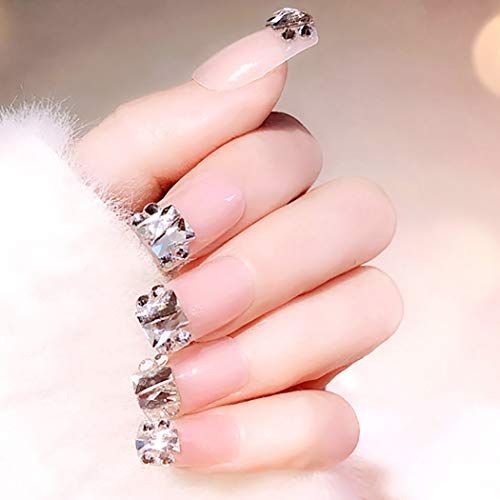 Barode False Nails Bling Rhinestone Gems Nail Fake Nails Elegant Wedding Birday Party Acrylic Nails for Women and Girls