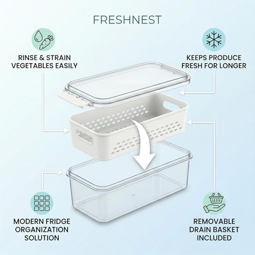 Image of Divided Fridge Storage Boxes With Serving Veggie Tray with Lid and Handle, Fridge Organizer with Removable Compartment, Fridge Storage Containers (2 in 1 Fridge Container)