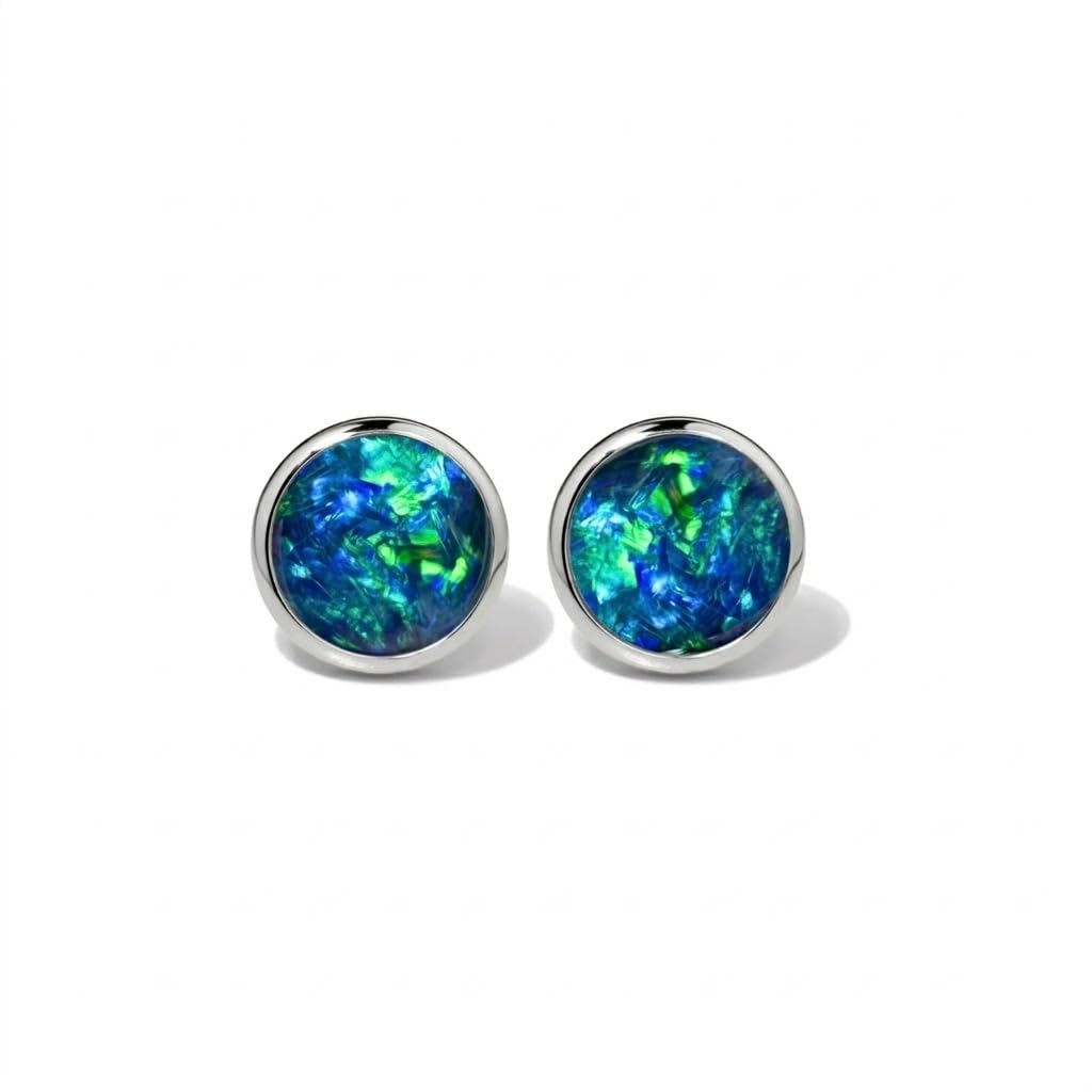 Opal Ohrringe Damen 925 Sterling Silber mit 18K Weißgold-Beschichtung – Australische Opal Ohrstecker Handgefasst – anlauffest nickelfrei – Geschenk Geburtsstein Oktober im Etui