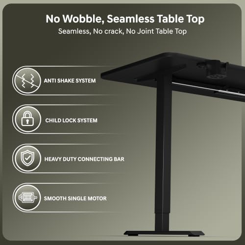 Image of V ONE Electric Standing Desk | Compact 1-Piece Top | 70Kg Weight Capacity | 3 Memory Preset | 5 Year Warranty | Built-in Cup & Headphone Holder | Home Office (Black, 100 * 60 CM)