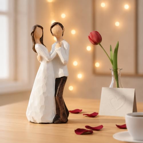 Image of Beautiful Hand Painted Medium Size Resin Romantic Couple Statue for Home Decor (Pack of 1, White & Brown Color)