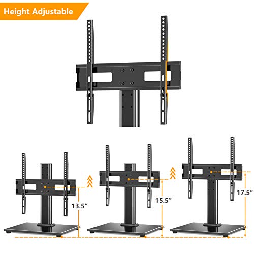 5Rcom Universal Table Top TV Stand Base with Mount for 27 32 37 40 42 47 49 50 55 inch LCD LED Plasma Flat Screens, Height Adjustable TV Base Replacement,Tempered Glass Base,Max VESA 400 x 400mm - Thumbnail 3