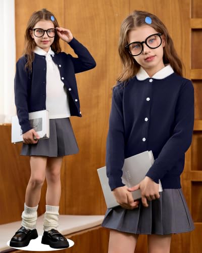 Image of Girls Cardigan Sweater School Uniforms Toddler Long Sleeve Button Knit Solid Sweaters Tops
