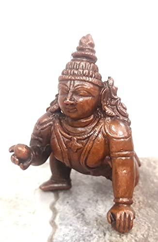 Image of Copper Idols India - by Searchers Paradise ,2.1 inches, Handmade Bala Krishna 135 Grams , Patina Antique Finish , Pack of 1 Piece